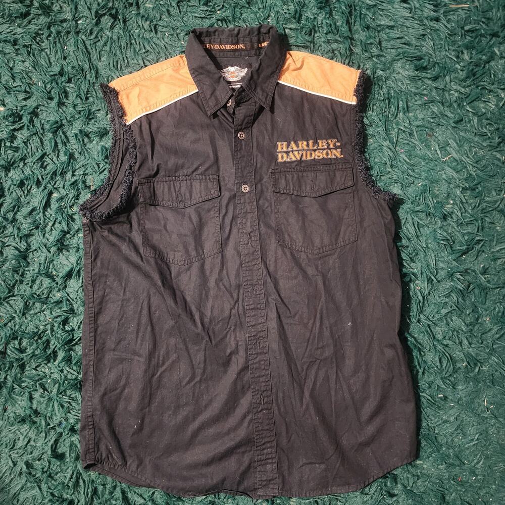 Harley Davidson 110th Anniversary Cut Off Vest Black Orange Biker Medium